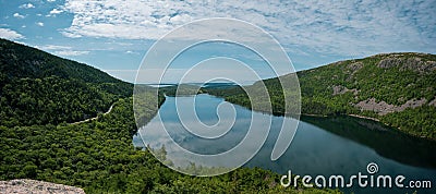 Cloud reflections in Jordan Pond from South Bubble Point in Acadia National Park Stock Photo