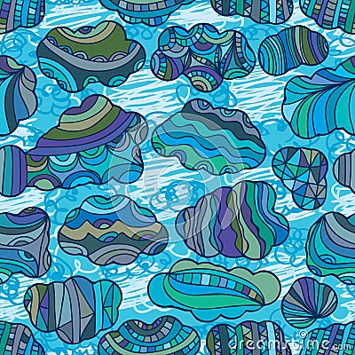 Cloud retro blue line seamless pattern Vector Illustration