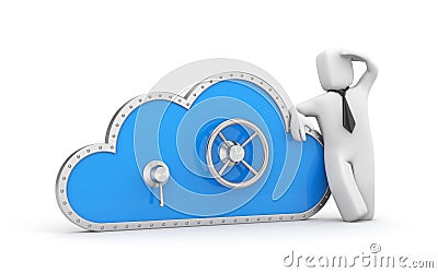 Cloud and safe lock with businessman Stock Photo