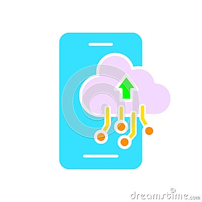 Cloud saving with smartphone line icon. Online, computer, program, service, Internet, network, site, communication. Vector color Vector Illustration