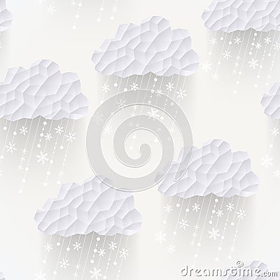 cloud seamless pattern with snowflakes, hipster background made Stock Photo