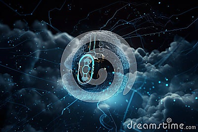 Cloud Security: Futuristic Lock and High-Tech Encryptio Stock Photo