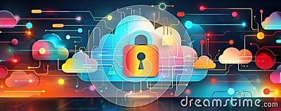 Cloud security protocols safeguarding data with colorful cybernetic elements Stock Photo