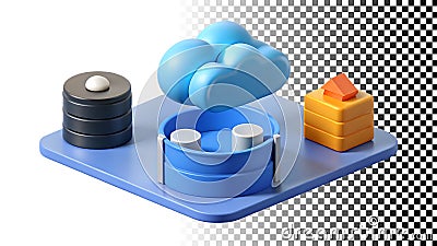 Cloud server and data storage disks technology infrastructure png transparent image Generative AI Stock Photo