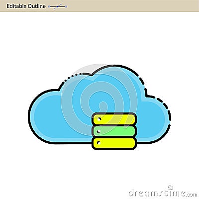 Cloud server icon, Cloud sync, Secure, Cloud services icons, Digital, Editable outline, Wireless technology, Cloud computing, Inte Vector Illustration