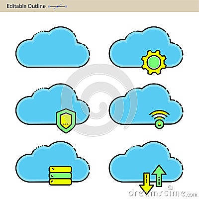 Cloud server icon, Cloud sync, Secure, Cloud services icons, Digital, Editable outline, Wireless technology, Cloud computing, Inte Vector Illustration