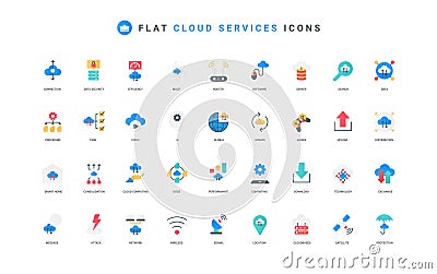 Cloud service for efficient work, games and computing, data unload, update color icon set Vector Illustration