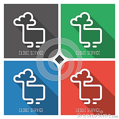 Cloud service flat vector icon on colorful background. simple PC web icons eps8. Vector Illustration