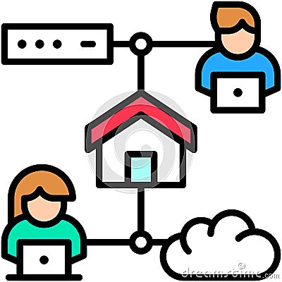 Cloud service, Telecommuting or remote work icon Vector Illustration
