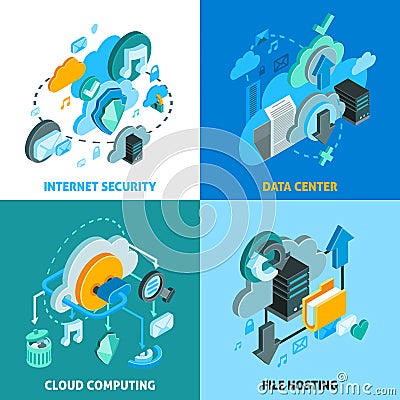 Cloud Services Concept Icons Set Vector Illustration