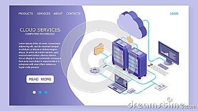 Cloud services landing page website vector template Vector Illustration