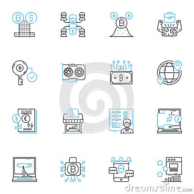 Cloud services linear icons set. Cloud, Storage, SaaS, PaaS, IaaS, Virtualization, Security line vector and concept Vector Illustration