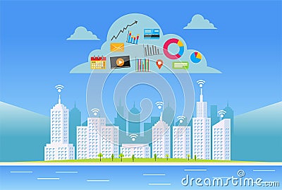 Cloud services. Smart city. Internet of things concept Vector Illustration