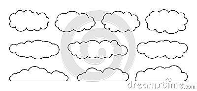 Cloud set sketch flat cartoon ontour clouds sky Vector Illustration