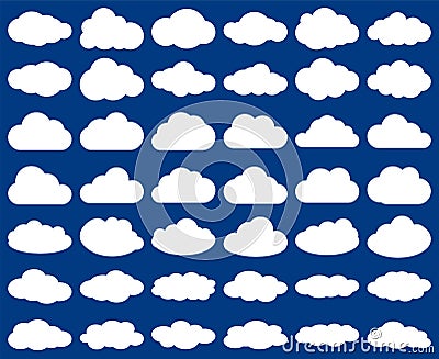 Cloud shape. Vector set of clouds silhouettes isolated on blue Vector Illustration