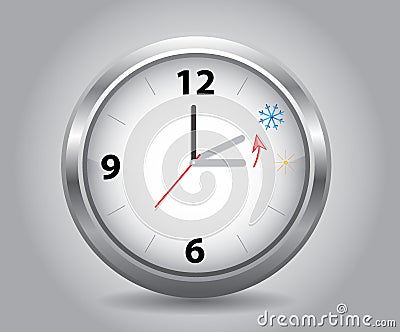 Cloud shaped speech bubble and vector clock with hands at 2 o`clock and an red arrow symbolizing the hour backward to 1 o`clock fo Vector Illustration