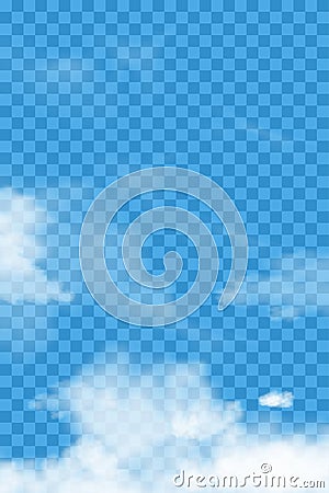 Cloud sky with blue transparent background,Vector Cartoon sky with cirrus,altostratus clouds, Vertical banner in sunny day spring Cartoon Illustration