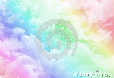 Abstract cloud and sky with a pastel rainbow colored background. Stock Photo