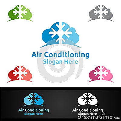 Cloud Snow Air Conditioning and Heating Services Logo Vector Illustration