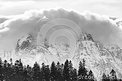cloud & snow covered mountain Stock Photo