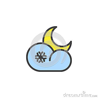 Cloud snow and crescent moon filled outline icon Vector Illustration