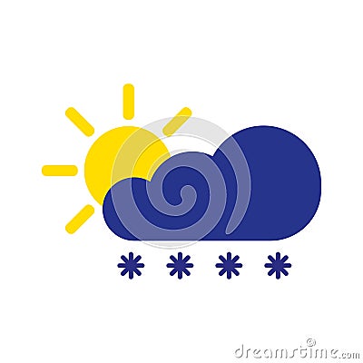 Cloud snow with sun symbol. Winter icon in flat style. Vector Cartoon Illustration