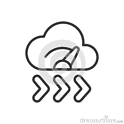 Cloud speed, icon in line design. Cloud, speed, fast, performance, upload, download, cloud computing on white background Vector Illustration