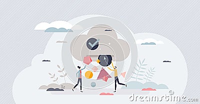 Cloud storage access as data upload to server database tiny person concept Vector Illustration