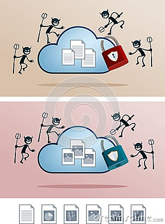 cloud storage attacked by computer virus Vector Illustration