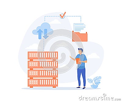 Cloud storage concept, Digital hosted storage, database security, data infrastructure service, cloud computing, Vector Illustration