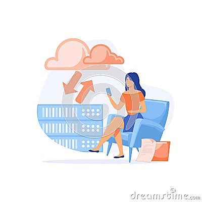 Cloud storage concept, Digital hosted storage, database security, Vector Illustration