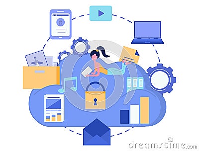 Cloud storage. Data security concept. Cloud computing. Computer device. Vector illustration Vector Illustration