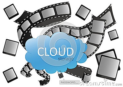 Cloud storage for Design, Website, Background, Banner. Save your Photo and video on server in Internet. Vector Illustration