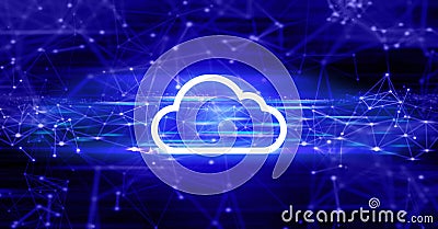 cloud storage digital technology internet network background, sytem hologram link working, web of internet of things Cartoon Illustration