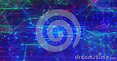 cloud storage digital technology internet network background, sytem hologram link working, web of internet of things Cartoon Illustration