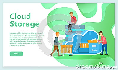 Cloud storage landing page template flat vector business technology storage and cloud server service Vector Illustration