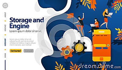 Cloud storage and machines in storage, securing the storage process vector illustration concept can be use for, landing page, temp Vector Illustration