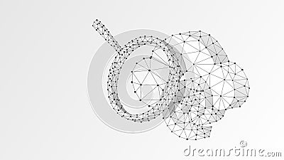 Cloud Storage of mail with a magnifying glass sign. Concept of data access analysis, online mailing database. Low poly, wireframe Vector Illustration