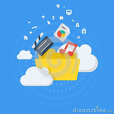 Cloud storage place concept Cartoon Illustration