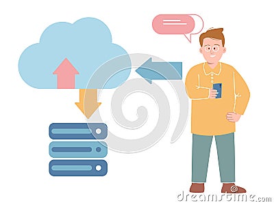 cloud storage save synchronization transfer upload uploading sync restore transfer database server backup file Vector Illustration