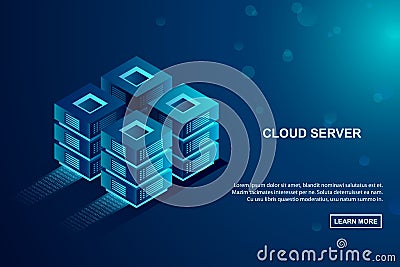 Cloud storage server, data hosting concept. Isometric vector illustration Vector Illustration