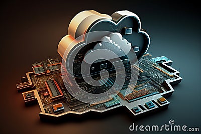 Cloud storage web technology for storing data through the internet when online using a computer Cartoon Illustration