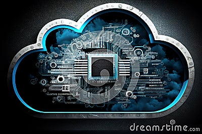 Cloud storage web technology for storing data through the internet when online using a computer Cartoon Illustration