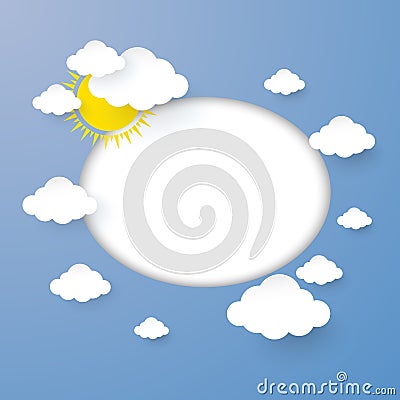 Cloud and Sun in the Blue sky with Blank Circle for you design paper art stlye. vector illustration Stock Photo