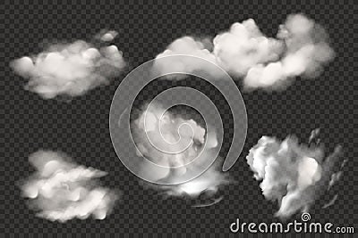 Set of realistic clouds. Cloud symbol collection, on transparent background. Vector drawing. Vector Illustration