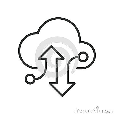 Cloud sync icon in line design. Cloud sync, synchronization, data, storage, transfer, backup, update on white background Vector Illustration