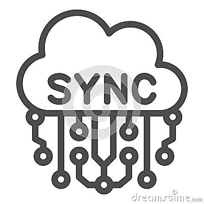 Cloud sync service and connections line icon, neural network concept. Vector graphics. Synchronization with storage sign Vector Illustration