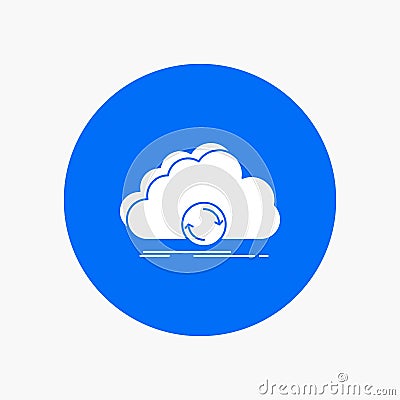 cloud, syncing, sync, data, synchronization White Glyph Icon in Circle. Vector Button illustration Vector Illustration