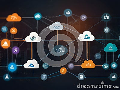 Cloud Synergy: Powering Modern Business through Interconnected Software Solutions Stock Photo