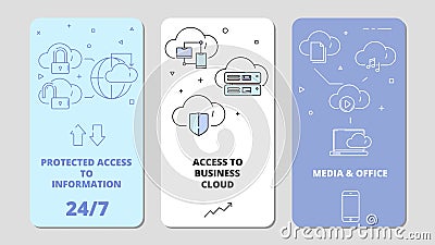 Cloud technology app. Online software computer internet services safety connection, data service vector banners Cartoon Illustration